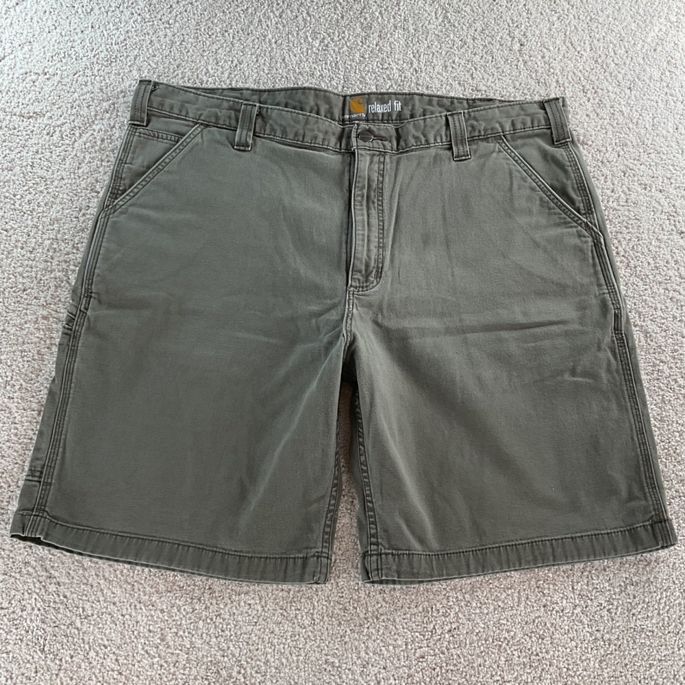 Carhartt Mens Relaxed Fit Rugged Flex Canvas Utility Work Shorts Moss Size 42